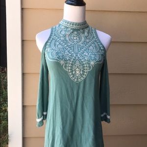 Cold shoulder, mock neck top